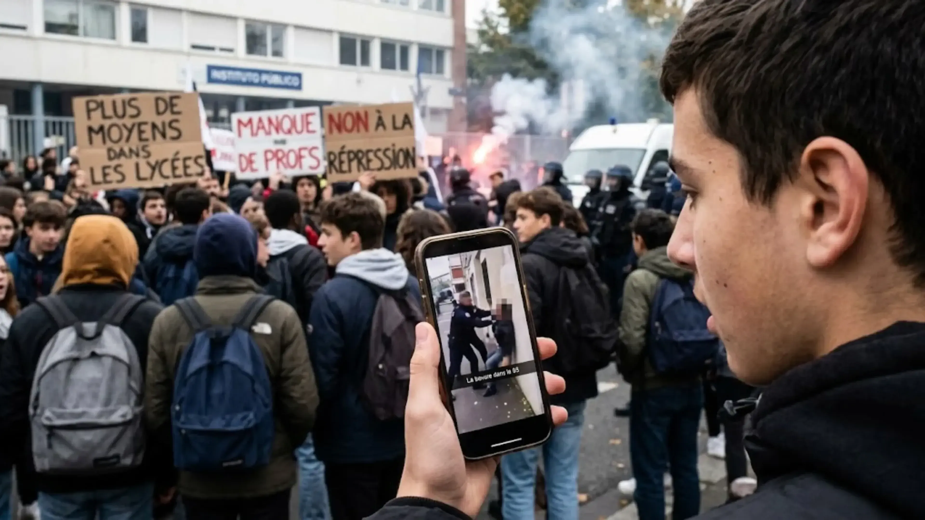 Un vídeo de IA que muestra a un policía golpeando a un manifestante circula como real en Francia